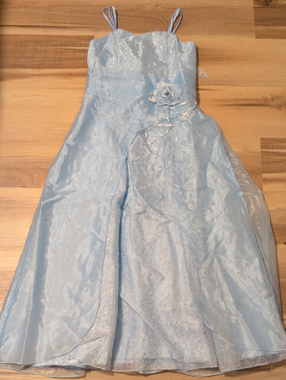 Girls Light Blue Sparkle Flower Party Dress